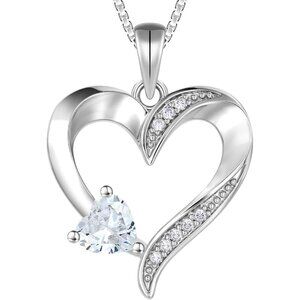 Heart Necklace 925 Sterling Silver Love Heart Pendant Birthstone Jewelry for Wom